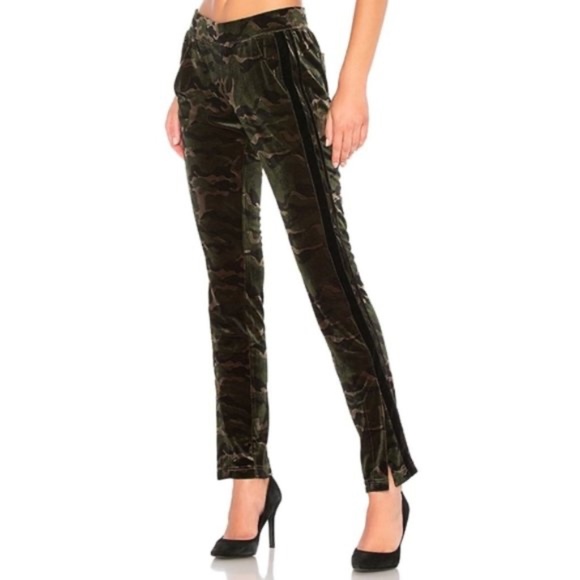 Pam & Gela Pants & Jumpsuits Pam Gela Side Slit Velvet Camo Track